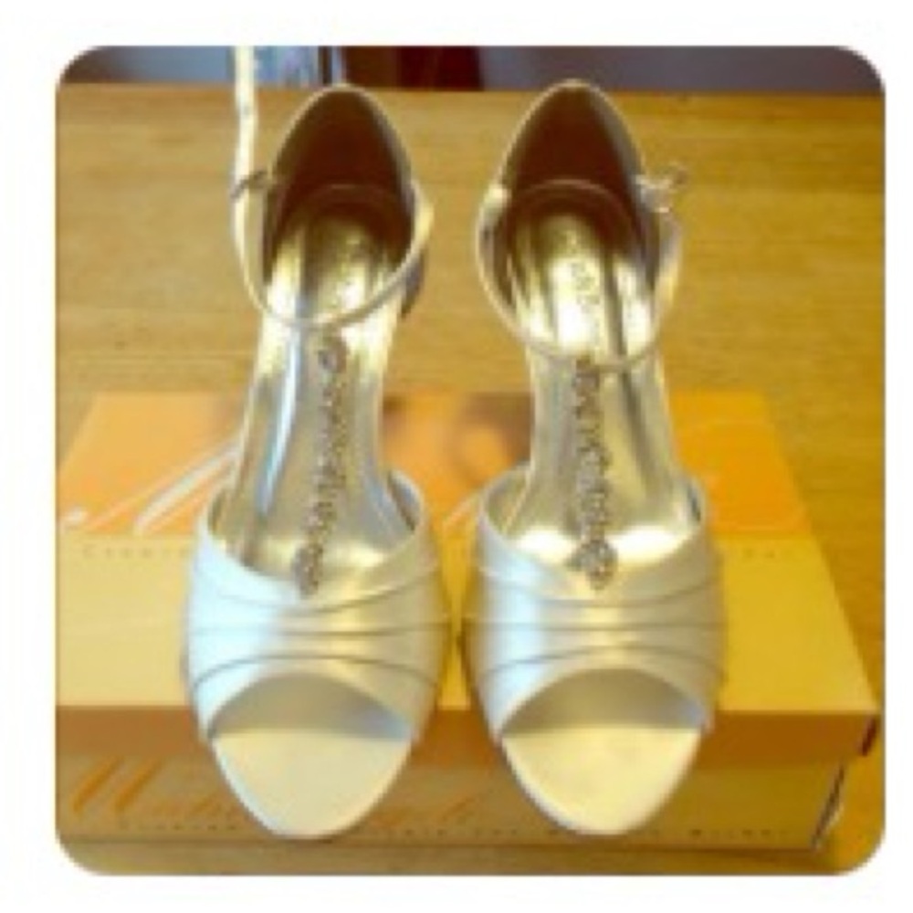 David's Bridal Jeweled T-Strap Heels